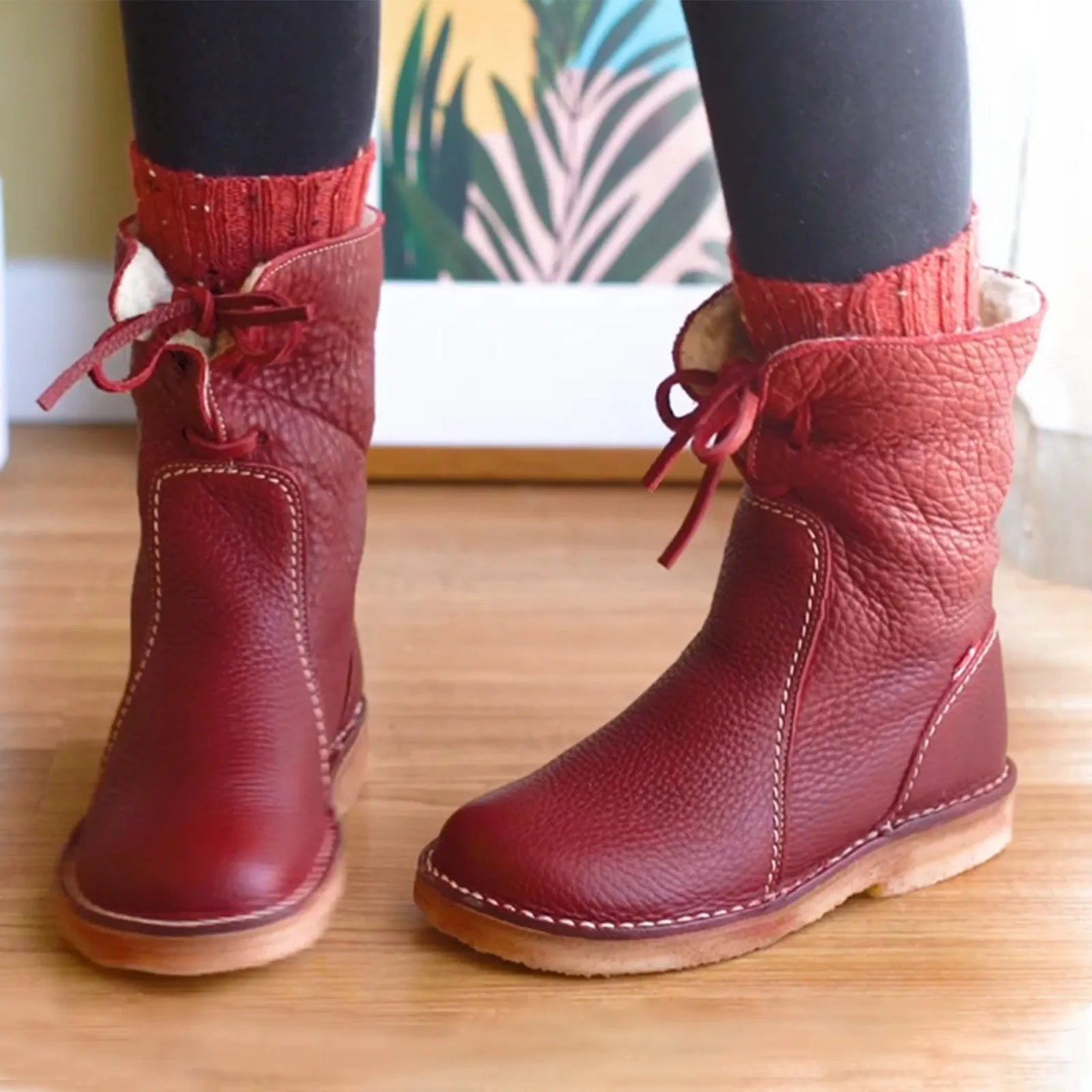 Wasserdichte Leder-Polarstiefel mit Wollfutter